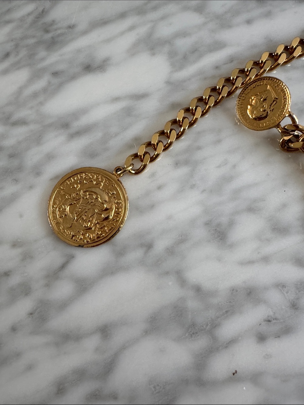 Gold tone “coin” chain belt. Adjustable size. New. - Picture 7 of 9